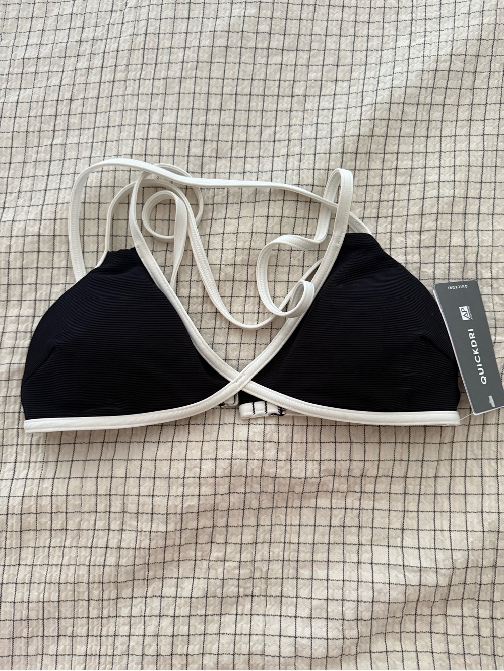 Athleta Black Triangle Swim Top with White Trim